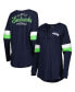 Фото #8 товара Women's College Navy Seattle Seahawks Athletic Varsity Lace-Up Long Sleeve T-shirt