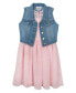 Big Girls Denim Vest and Embroidered Dress Outfit, 2 PC