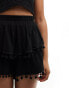 ASOS DESIGN pom pom trim rara shorts in black