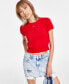 ფოტო #1 პროდუქტის Women's Cropped Short-Sleeve Sweater