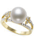 ფოტო #1 პროდუქტის Cultured Freshwater Pearl (9mm) & Diamond (1/6 ct. t.w.) Openwork Ring in 14k Gold, Created for Macy's