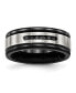 ფოტო #1 პროდუქტის Stainless Steel Black IP-plated Black CZ 8mm Grooved Band Ring