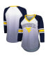 Women's White, Navy West Virginia Mountaineers Lead Off Ombre Raglan 3/4-Sleeve V-Neck T-shirt