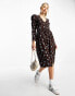 Фото #1 товара Monki long sleeve midi with button front detailing in brown floral