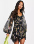 Фото #8 товара ASOS DESIGN ruched puff sleeve mini dress in black based floral