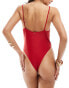 Фото #3 товара Candypants tie front ruched swimsuit in dark red