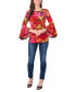 ფოტო #3 პროდუქტის Petite Printed Bell-Sleeve Knit Top