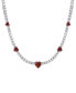 Simulated Ruby and Cubic Zirconia Heart Station Necklace in Fine Silver Plate