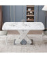 White marble dining table with X-shaped metal legs