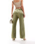 River Island satin palazzo wide leg trousers in khaki