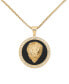ფოტო #1 პროდუქტის Black Agate & Lion Head 24" Pendant Necklace in Gold-Tone Ion-Plated Stainless Steel