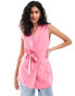 Фото #2 товара ASOS DESIGN sleeveless tailored blazer with tie waist in soft pink