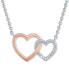 Diamond Accent Double Heart Pendant Necklace in Sterling Silver & 14k Rose Gold-Plate, 16" + 2" extender