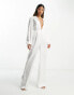 Фото #8 товара Extro & Vert Bridal plunge front satin jumpsuit with balloon sleeves