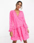 ASOS DESIGN wrap mini dress with pep hem in pink jacquard Rosafarbenes Jacquardmuster, 38 - фото #4