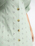 Фото #5 товара ASOS DESIGN Curve broderie v neck midi dress with buttons in sage and cream contrast