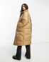 Vila Petite spliced longline padded coat in brown and beige