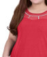 Фото #4 товара Plus Size Short Sleeve Knit Top with Mesh Yoke and Stone Detail