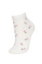 Kadın Çiçek Desenli 3'lü Pamuklu Patik Çorap B6025axns