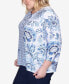 Фото #3 товара Plus Size Lavender Fields Geo Floral Printed Ruffle Top