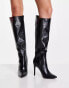 Glamorous knee high heel boot in black croc