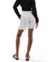 Bershka cotton longline shorts in white stripe