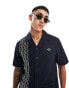 Fred Perry embroidered revere collar shirt in navy