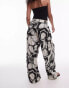 Topshop pull on printed floral linen trouser in mono