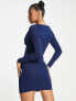 ASOS DESIGN knitted mini dress with sweetheart plunge neckline in metallic yarn in blue