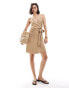 Фото #1 товара Vila linen touch wrap front cami mini dress in camel