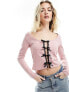 Фото #1 товара Miss Selfridge long sleeve top with lace and bows in pink