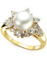Фото #1 товара Кольцо Macy's Freshwater Pearl & White Topaz Gold-Plated Silver