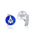ფოტო #3 პროდუქტის Round Circle Disc Freemasons Compass Symbol Masonic Cufflinks For Men Royal Blue Enamel Two Tone .925 Sterling Silver Hinge Bullet Back