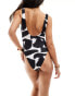 ASOS DESIGN Sheri square neck scoop back swimsuit in mono abstract