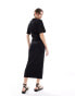 ASOS DESIGN short sleeve gathered waist with side split maxi dress in black Черный, 34 - фото #2