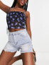 In The Style x Jac Jossa denim distressed raw hem short in light blue wash