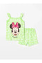 Kare Yaka Kız Bebek Minnie Mouse Baskılı Şortlu Pijama Takımı