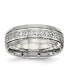 Stainless Steel Polished Grooved CZ 8mm Half Round Band Ring