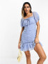 ASOS DESIGN dobby chiffon milkmaid neckline ruched bodycon mini dress in light blue