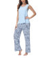 ფოტო #5 პროდუქტის Women's Solid 2 Piece Tank Top with Printed Wide Pants Pajamas Set