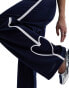 Monki heart stripe straight leg track pant trouser in navy and white Marine und Weiß, S - фото #4