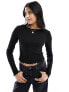 Фото #1 товара New Look pointelle lettuce hem long sleeve top in black