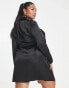 New Look Curve satin wrap dress in black