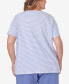 ფოტო #2 პროდუქტის Plus Size Summer Breeze Mini Stripes T-shirt with Butterfly Lace Detail
