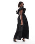 Pretty Lavish Curve ruffle sleeve shirred maxi dress in black