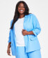 Фото #1 товара Plus Size Linen-Blend Notch-Lapel Ruched-Sleeve Jacket