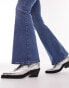 Topshop Petite high rise Jamie flare jeans in mid blue