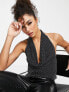 Фото #1 товара ASOS DESIGN cowl neck in hotfix and open back top in black