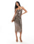 Фото #1 товара ASOS DESIGN fishnet sequin hotfix square neck cami midi dress with metallic lining in bronze