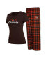 Фото #1 товара Women's Brown, Orange Cleveland Browns Arctic T-shirt and Flannel Pants Sleep Set